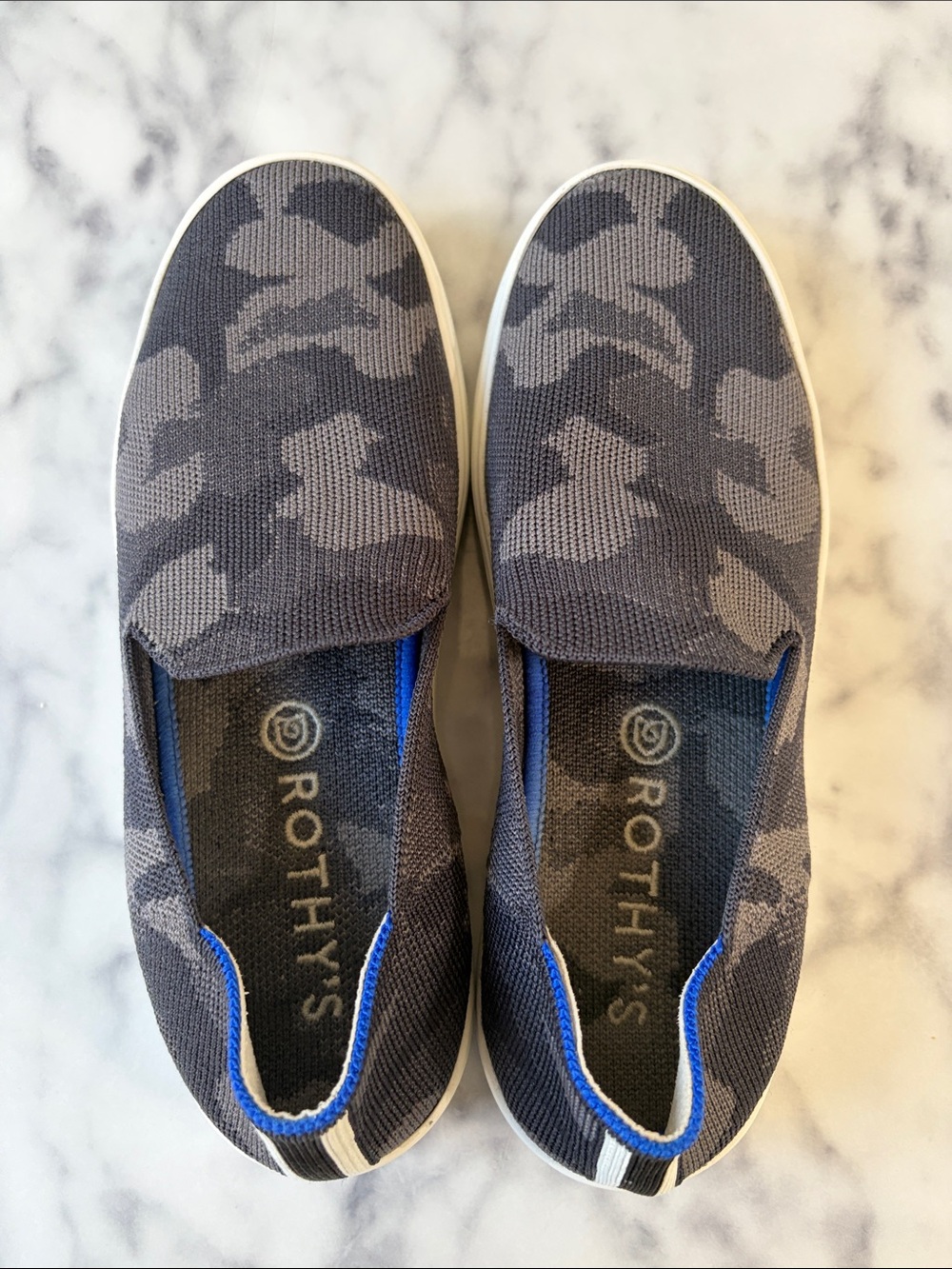 Rothy's Slip-On Sneakers in Charcoal Camo